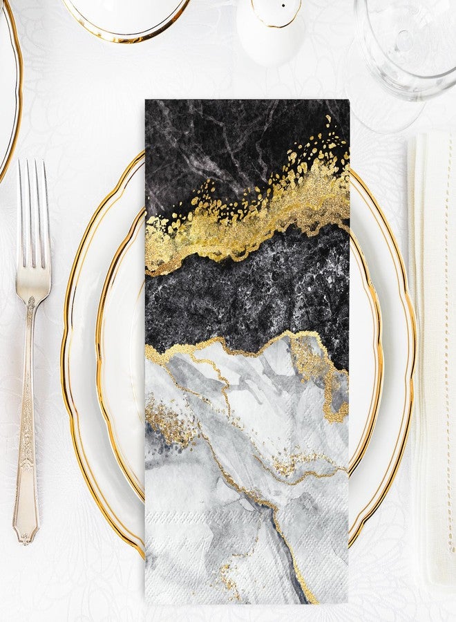 JarThenaAMCS مناديل ضيوف رخامية من JarThenaAMCS، 100 قطعة، باللونين الأسود والذهبي، للاستخدام مرة واحدة، مناديل ورقية مزخرفة، مثالية للحمام، وحفلات الزفاف، وأعياد الميلاد، وحفلات توديع العزوبية، وديكورات الطاولات. - Image 3